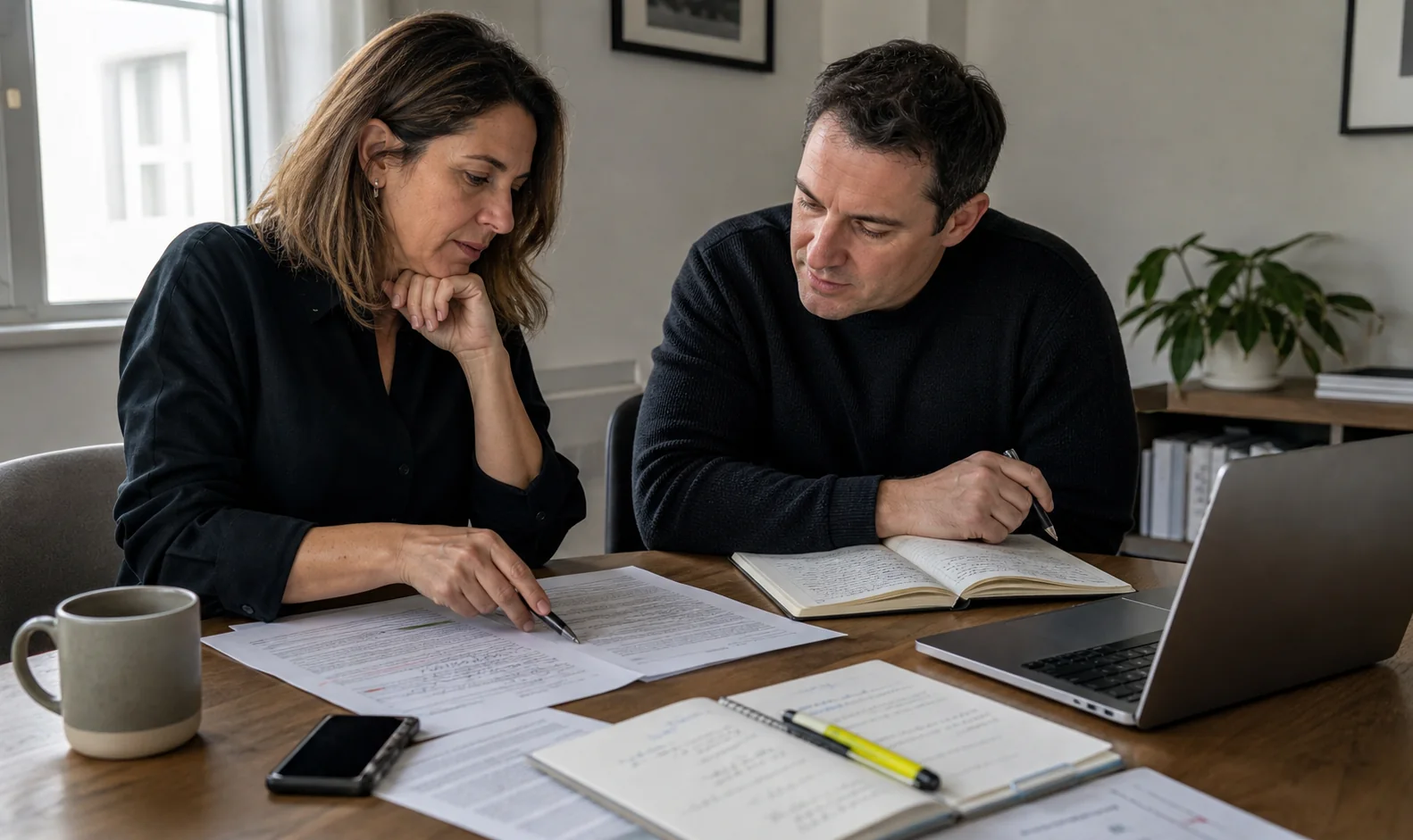 Dos profesionales revisando documentación y decisiones de riesgo
