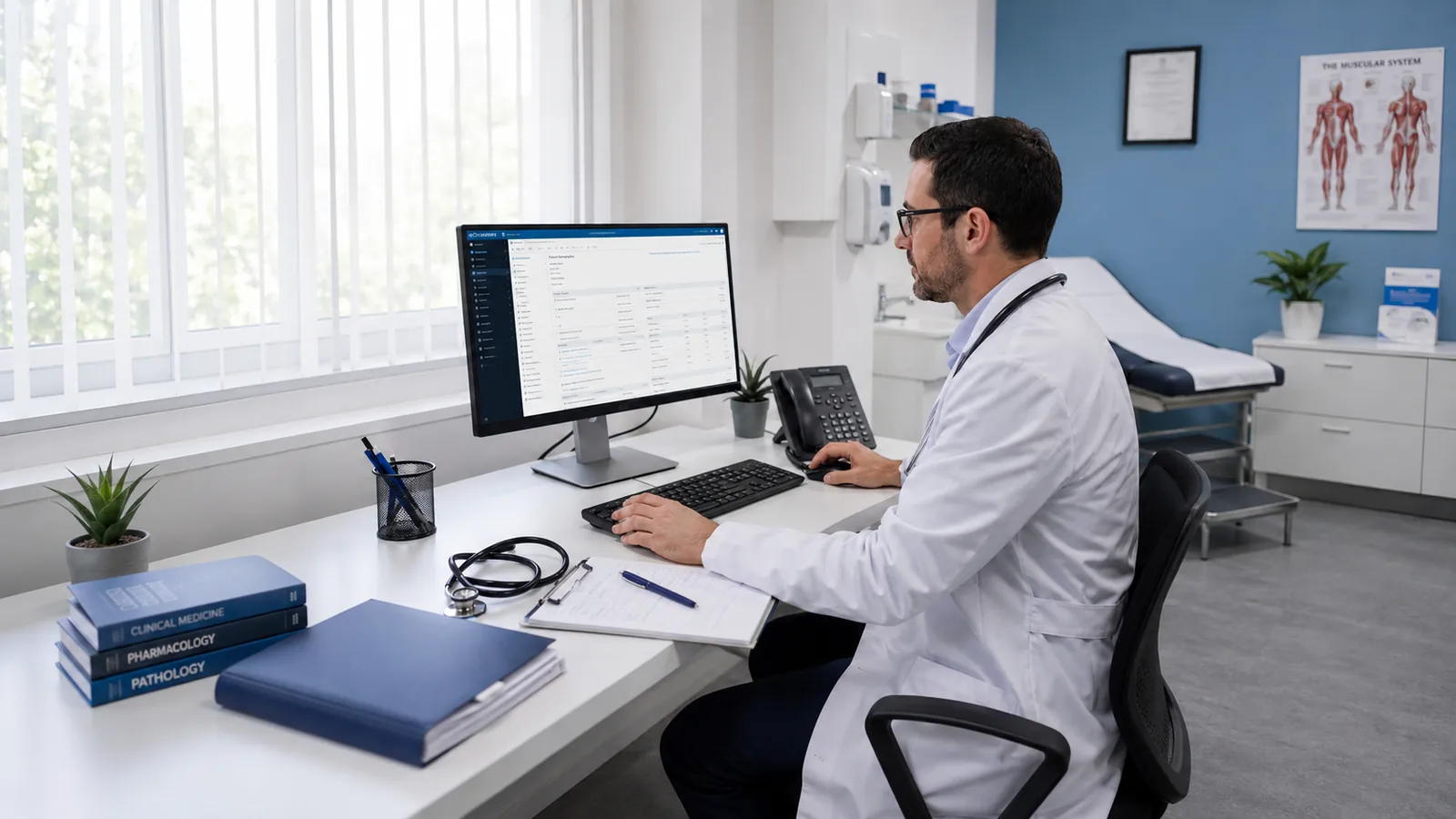 Profesional sanitario trabajando con información clínica digital